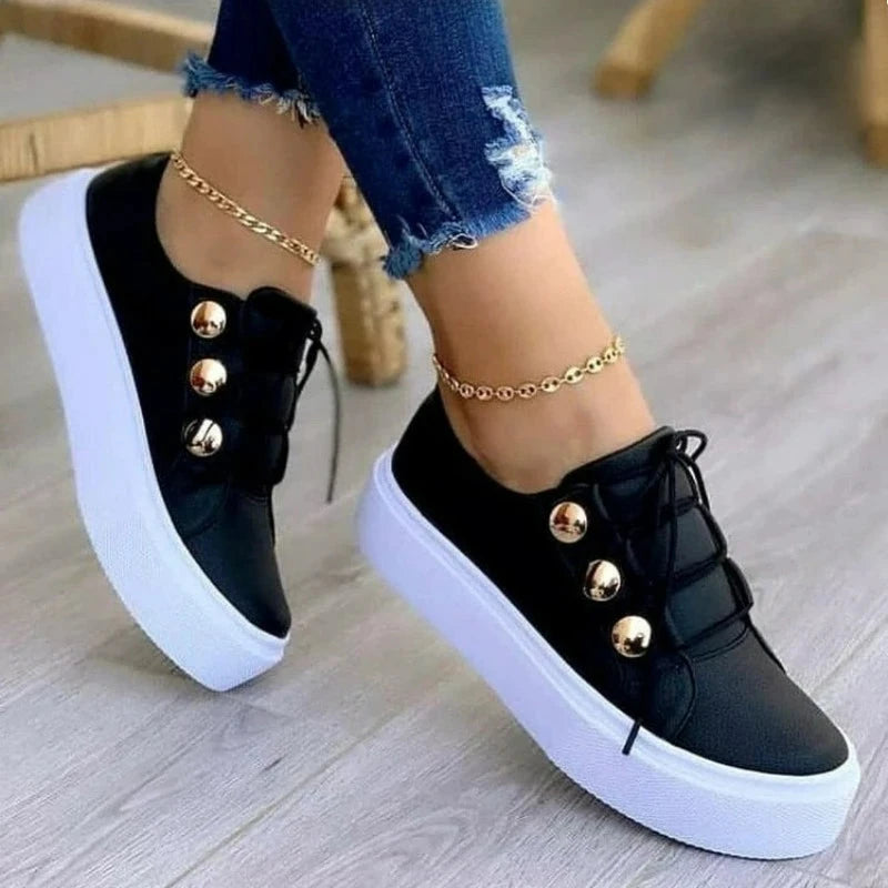 Chaussures pour femmes baskets en cuir Pu mode haute qualité chaussures décontractées bout rond à lacets chaussures plates grande taille plate-forme vulcaniser chaussures MAEJORKEN
