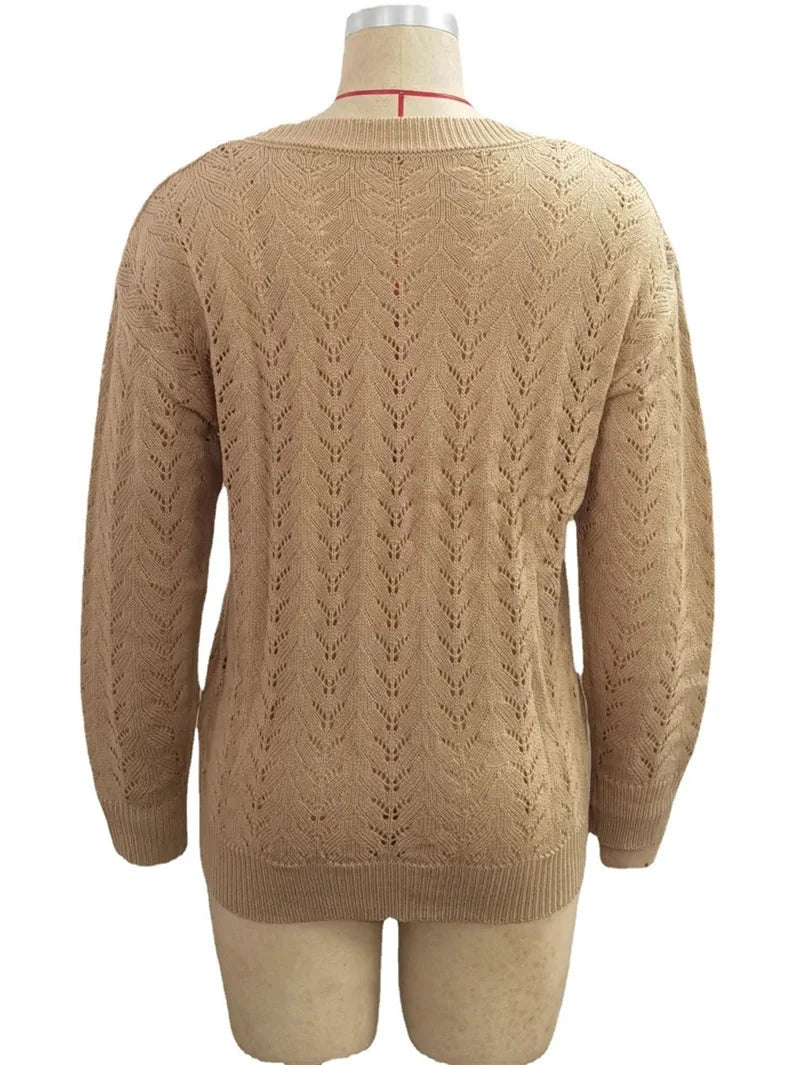 Pull à col en V profond pour femme, pull évidé, manches longues, document solide, chaud, élégant, femme, attrayant pour l'UE, automne, hiver, nouveau MAEJORKEN