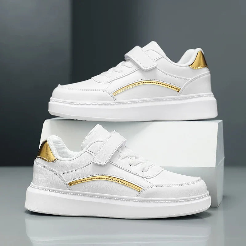 Baskets blanches en cuir PU pour enfants, chaussures de sport décontractées pour garçons, chaussures de Skate d'école de luxe, baskets de Tennis d'automne pour garçons MAEJORKEN