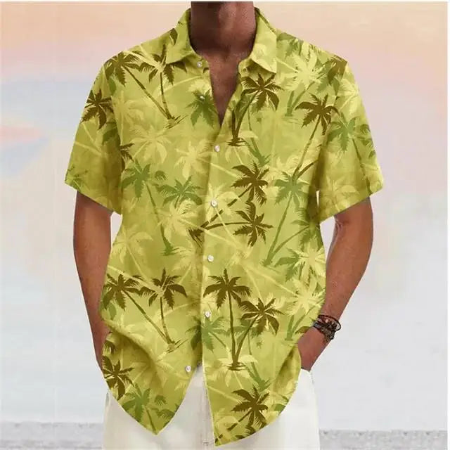 Chemises pour hommes 2023 Cocotier imprimé revers bouton chemise bleu hawaïen manches courtes créateur de mode décontracté doux 7 couleurs été MAEJORKEN
