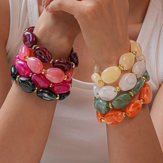 Bracelets de perles acryliques ovales en Imitation de marbre irrégulier, fil de perles élastiques, Bracelets tendance, bijoux D MAEJORKEN