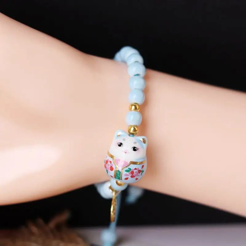 Bracelet chat b03 pour filles, bracelets perlés colorés, pendentifs en céramique Harajuku, bracelets à breloques anime, bijoux cadeaux, vente en gros MAEJORKEN