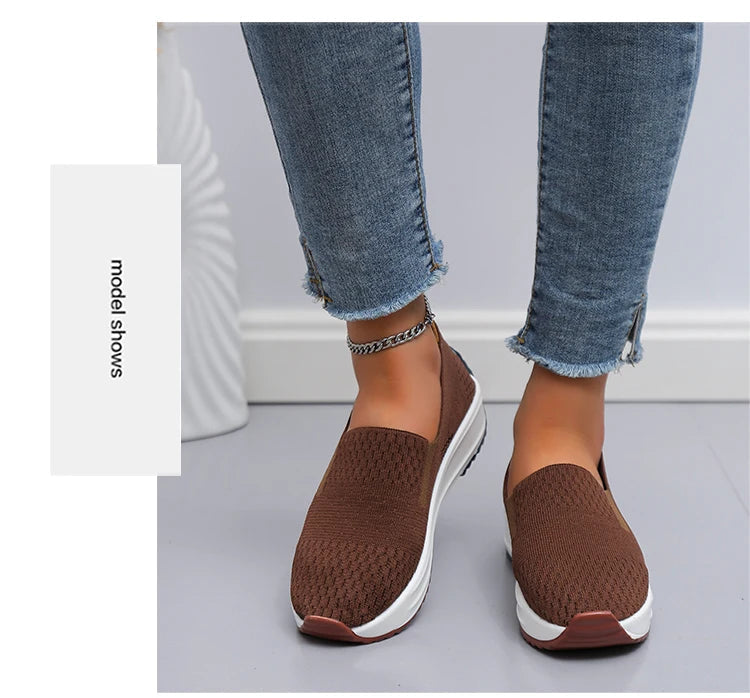 Baskets d'extérieur en maille respirante pour femmes, chaussures plates à enfiler, chaussures de Jogging légères à semelle compensée, mocassins d'été à semelle souple MAEJORKEN