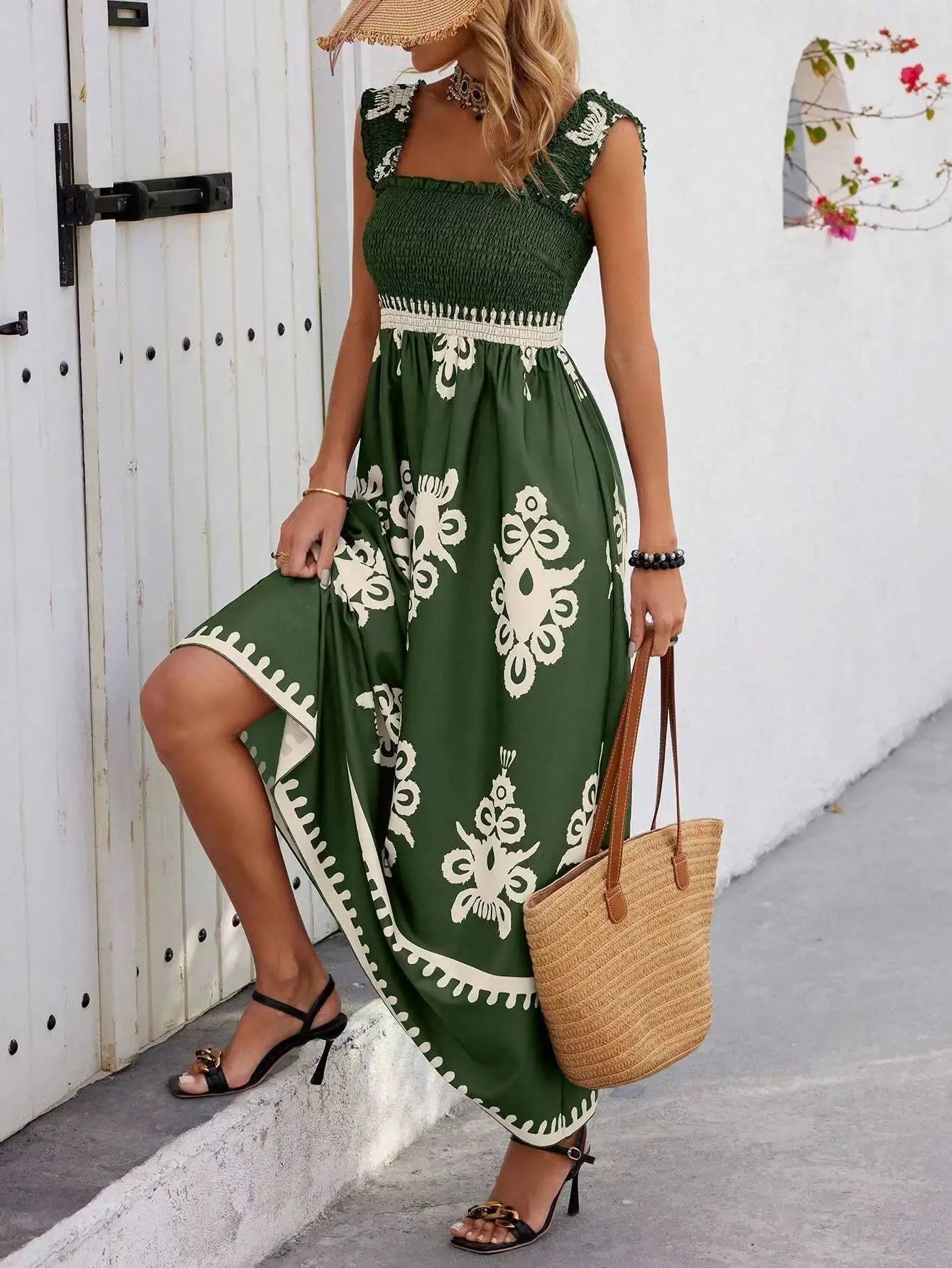 Robe d'été à bretelles imprimées dos nu du S au 2XL
