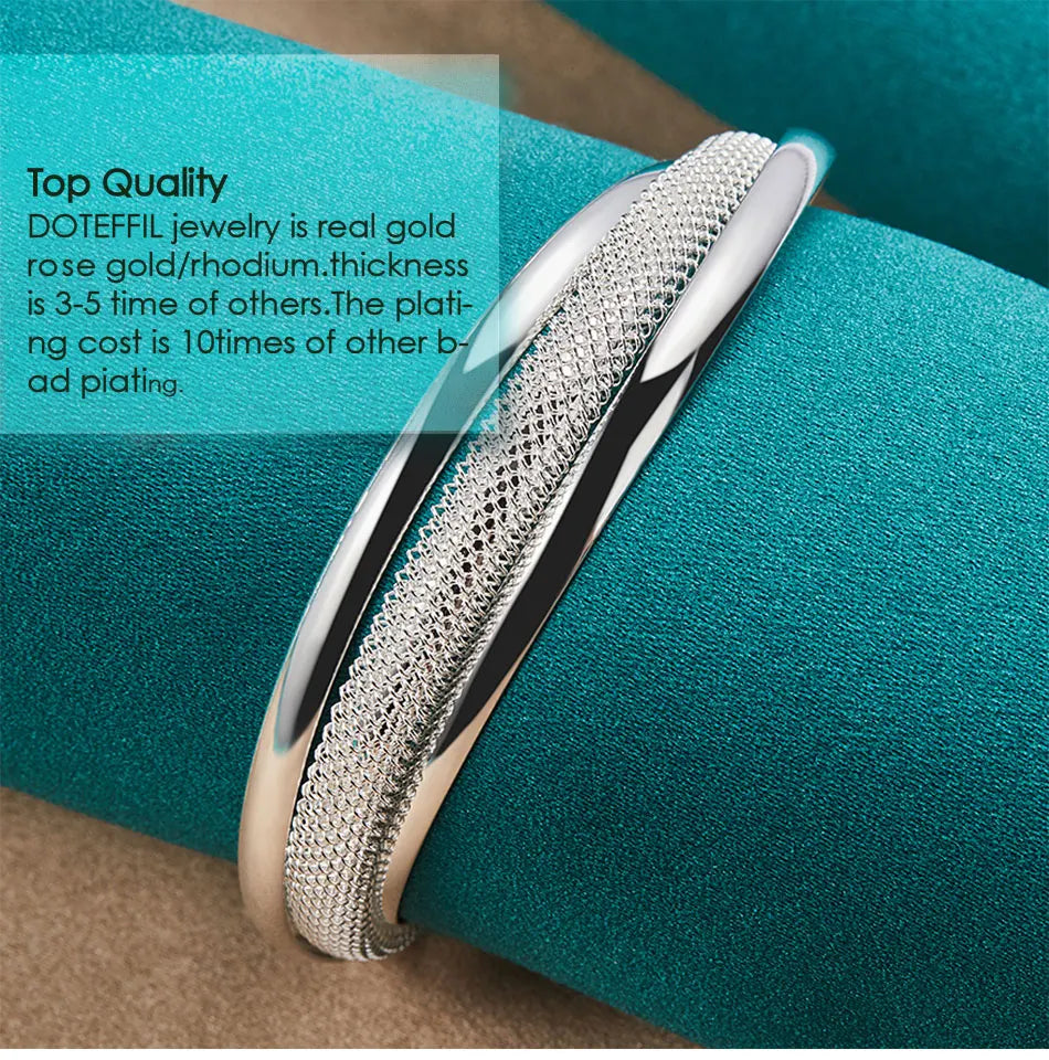 DOTEFFIL 925 en argent Sterling grand Bracelet lisse réticulé pour femme homme bijoux de fiançailles de mariage MAEJORKEN