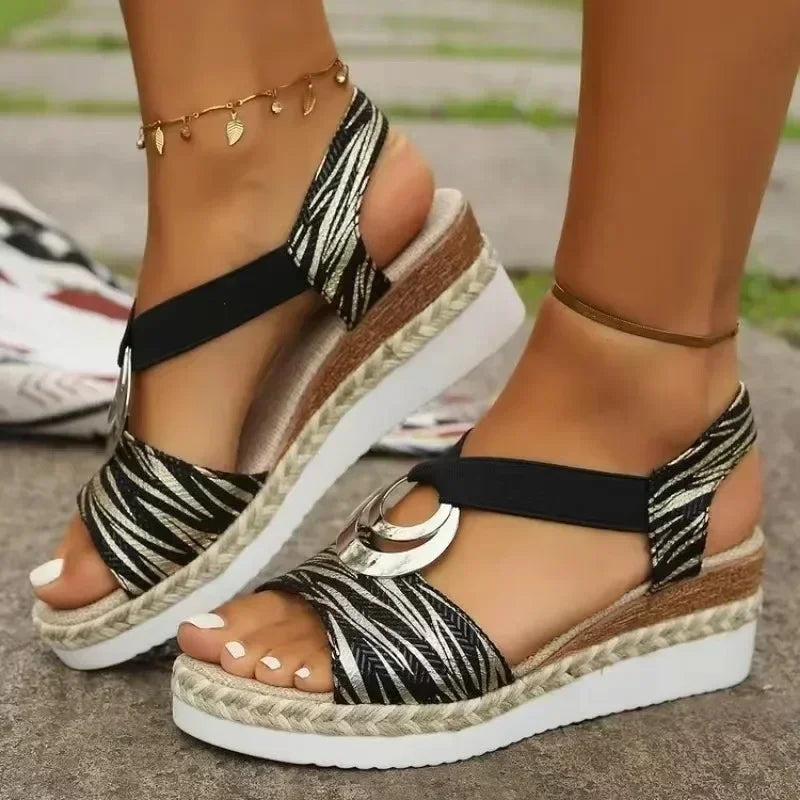 Sandales à talons compensés pour femmes, chaussures d'été à plateforme imprimé serpent, chaussures de gladiateur, confortables et décontractées, à talons hauts, 2025 MAEJORKEN