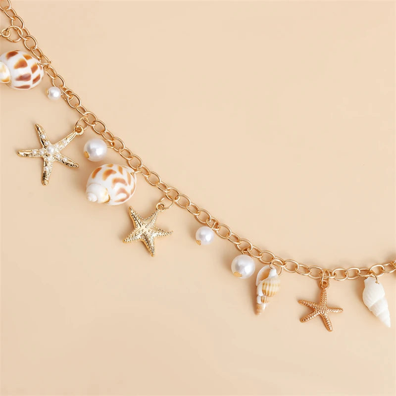 Collier pendentif étoile de mer exagéré pour femmes, coquillage, imitation perle, bracelets chaîne, bijoux de plage d'été, cadeau de vacances MAEJORKEN