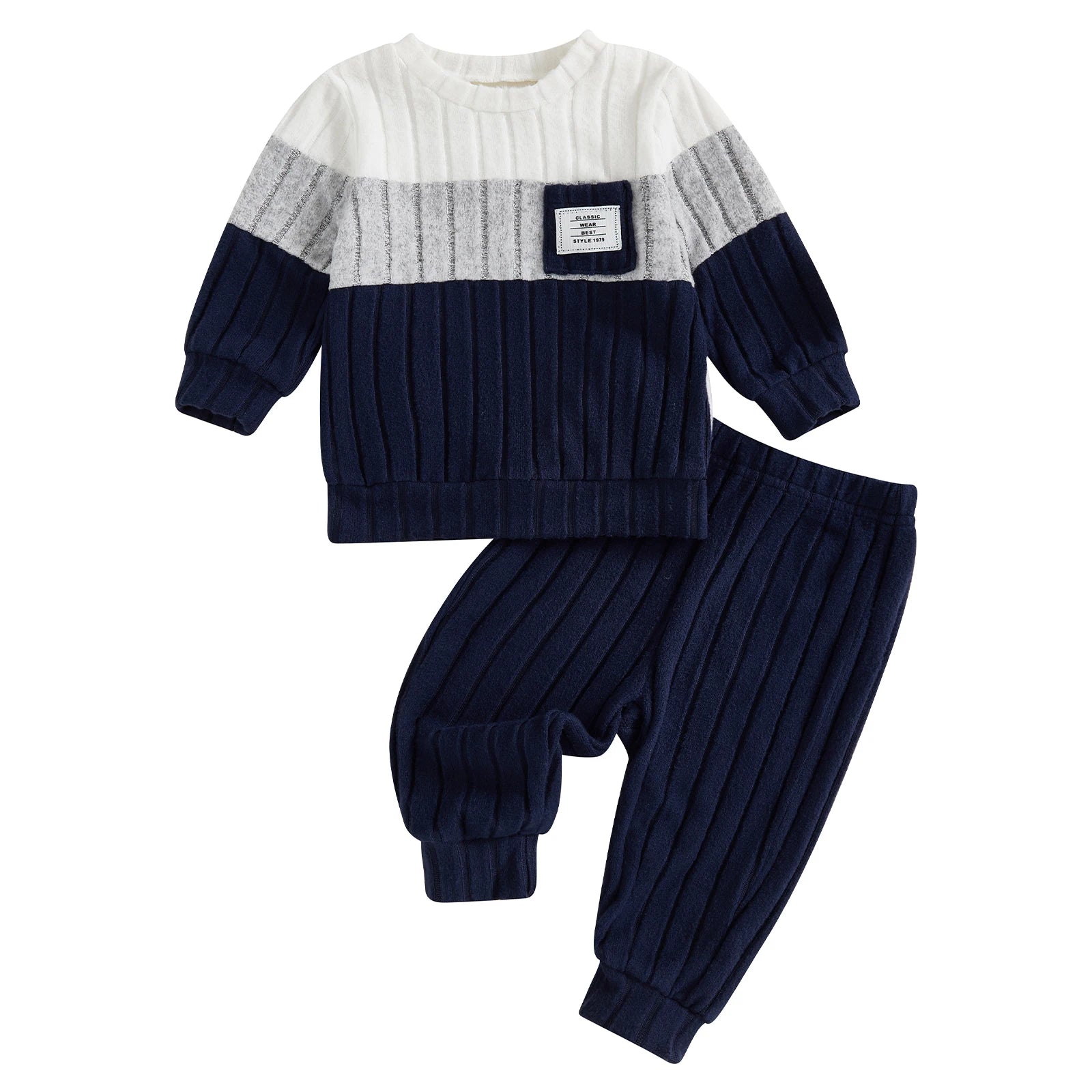 VISgogo 0-3 ans garçons automne 2 pièces ensembles de vêtements à manches longues col rond Patchwork pull couleur unie pantalon MAEJORKEN