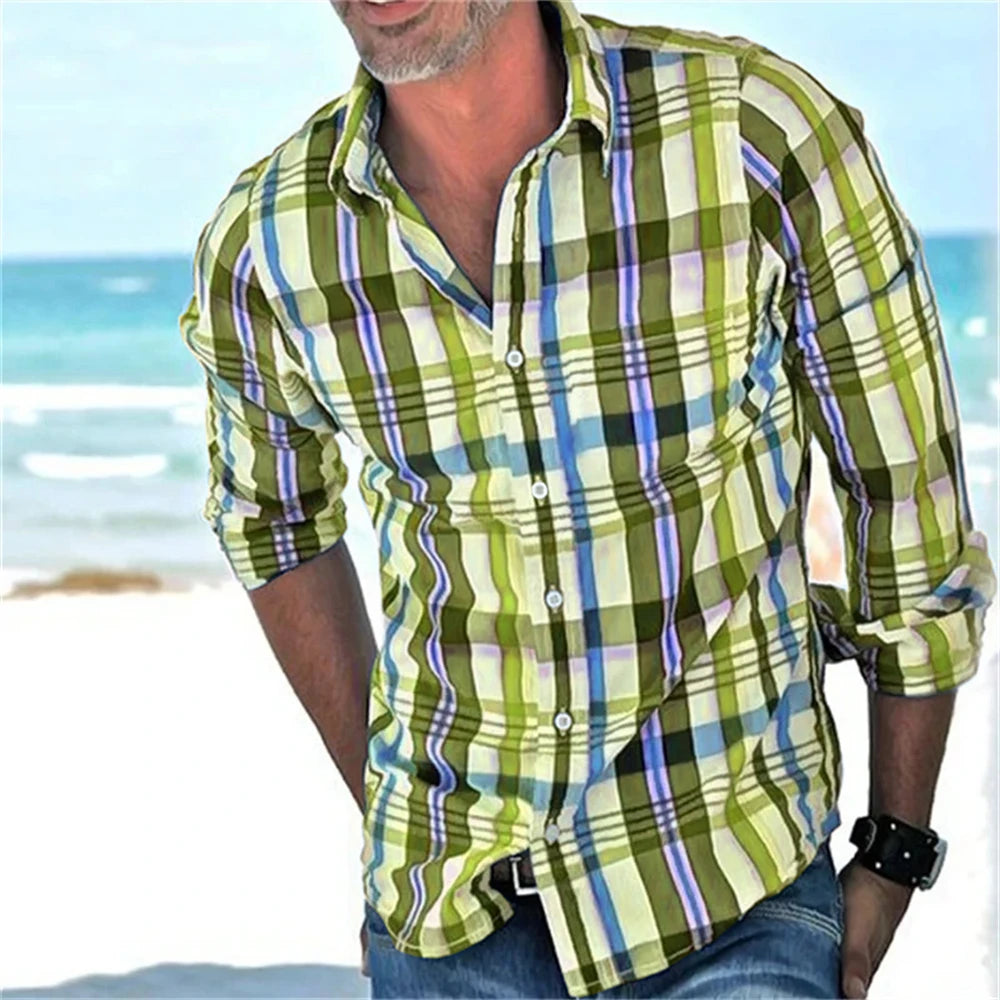 Chemise à manches longues à carreaux rayés du XS au 6XL