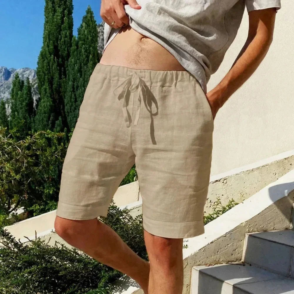 Short en coton et lin respirant pour homme, pantalon de plage hawaïen, solide, document fjadt, streetwear polyvalent, été, nouveau MAEJORKEN