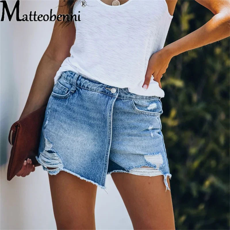 Short en jean déchiré pour femme, taille haute, troué, poches décontractées du S au 2XL MAEJORKEN