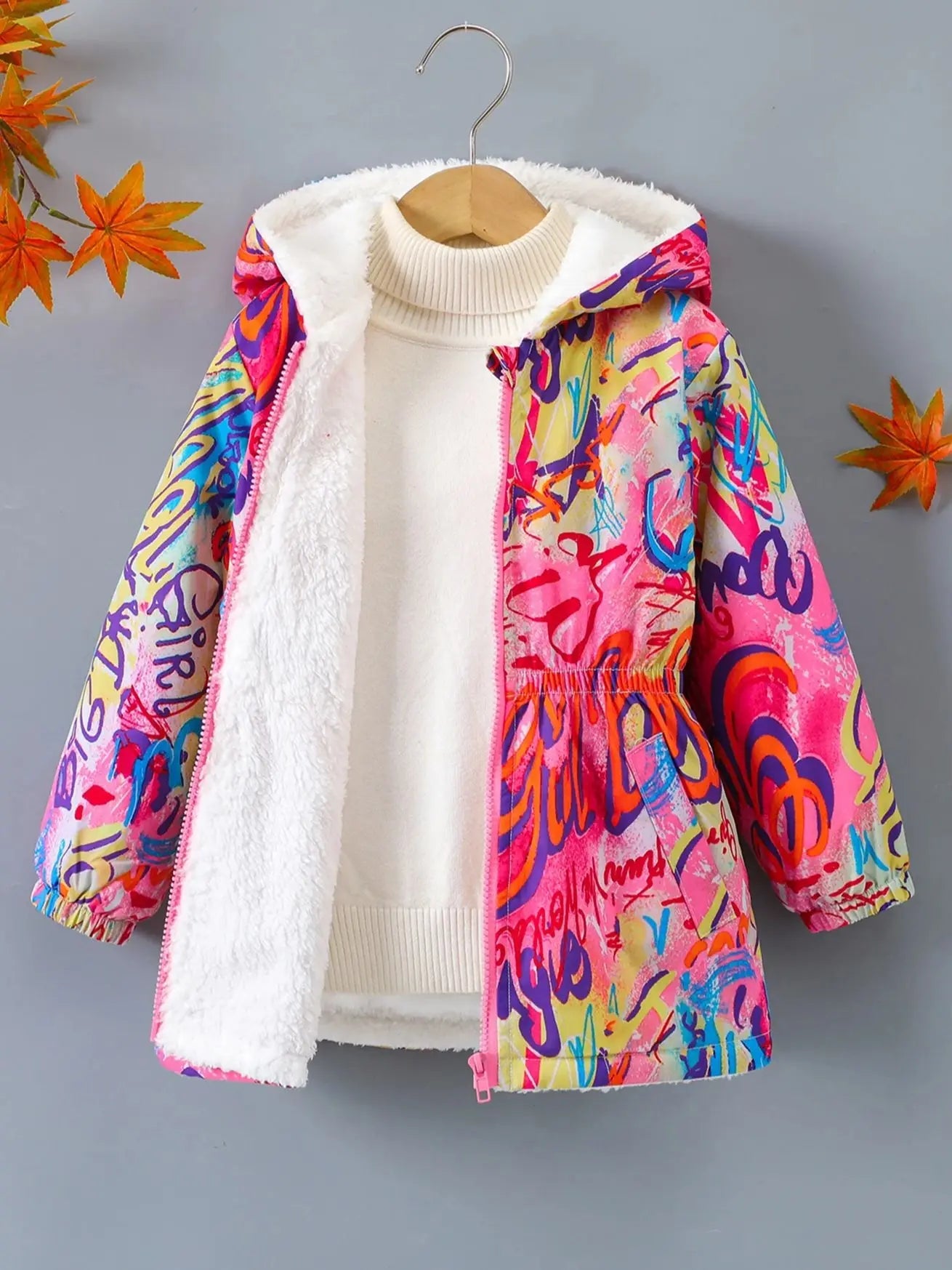 Cardigan Chaud Rembourré en Peluche pour Fille, Veste à Capuche avec Fermeture Éclair, Imprimé Numérique, à la Mode, Automne et Hiver MAEJORKEN