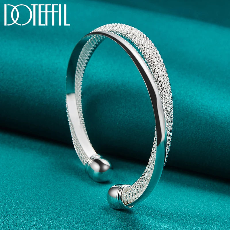 DOTEFFIL 925 en argent Sterling grand Bracelet lisse réticulé pour femme homme bijoux de fiançailles de mariage MAEJORKEN