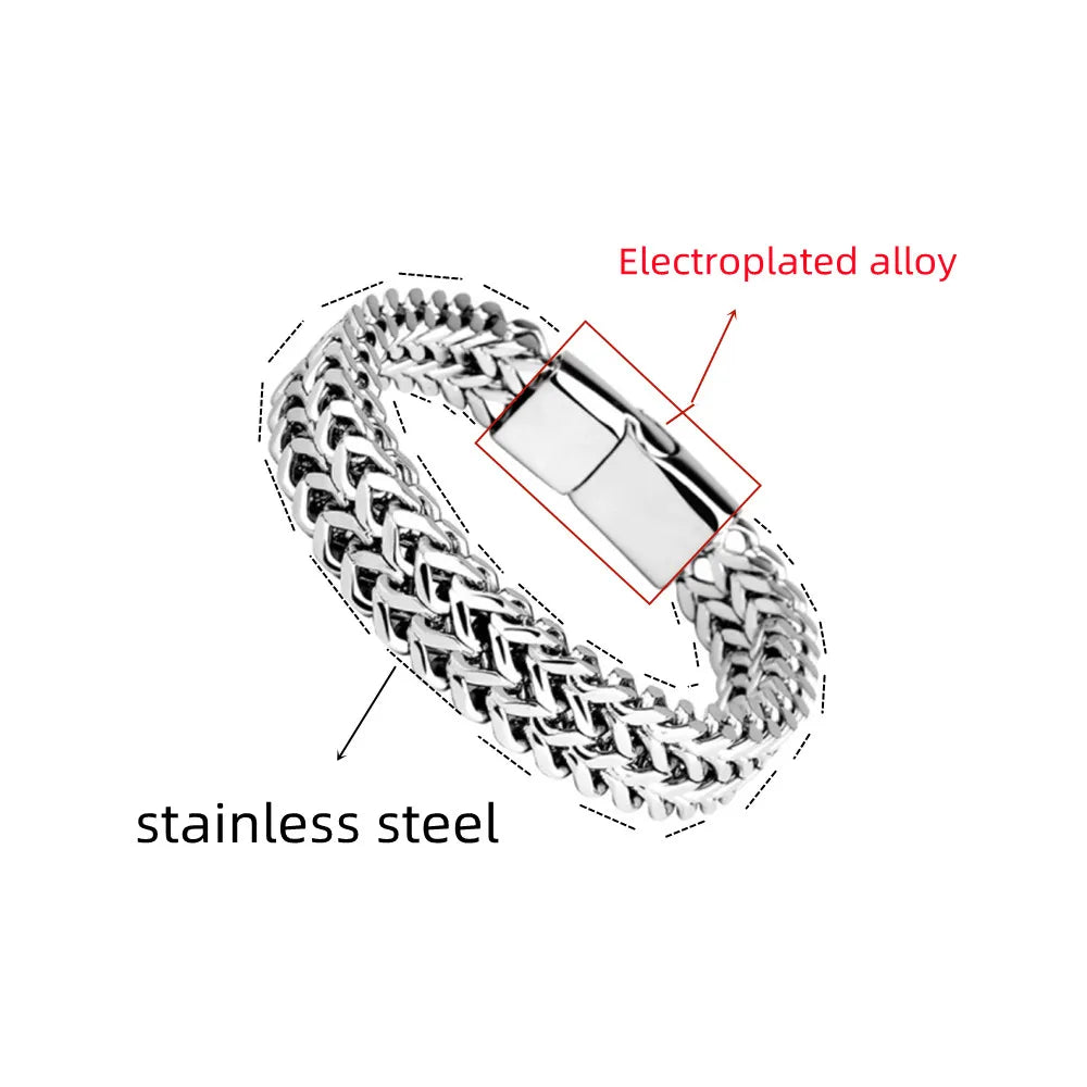 Bracelet tressé en acier inoxydable, Double rangée, écailles de poisson avant et arrière, boucle magnétique en alliage avec quille, bijoux, nouveau modèle MAEJORKEN