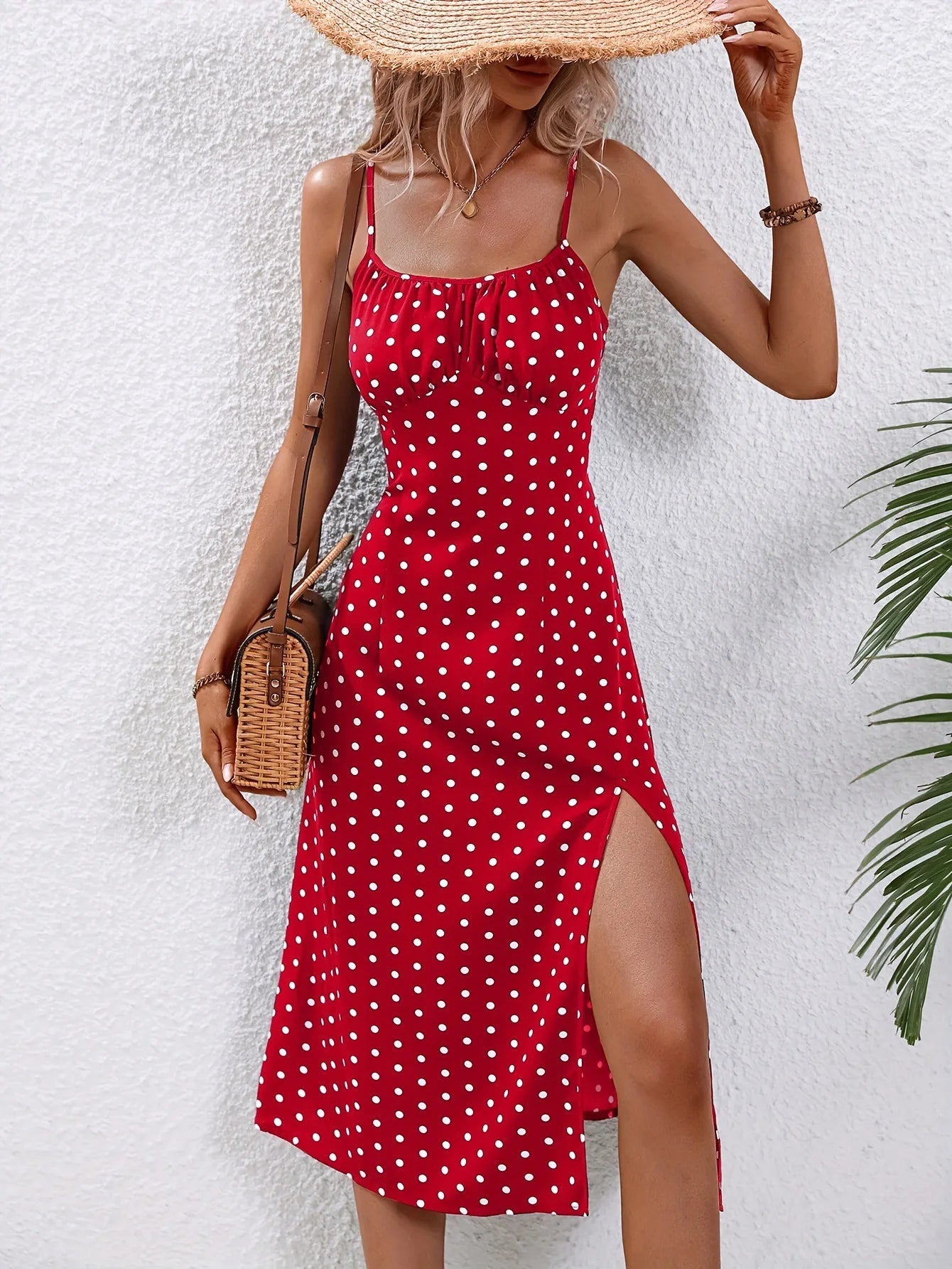 Robe d'été à bretelles Spaghetti imprimé à pois, sans manches du S au 2XL