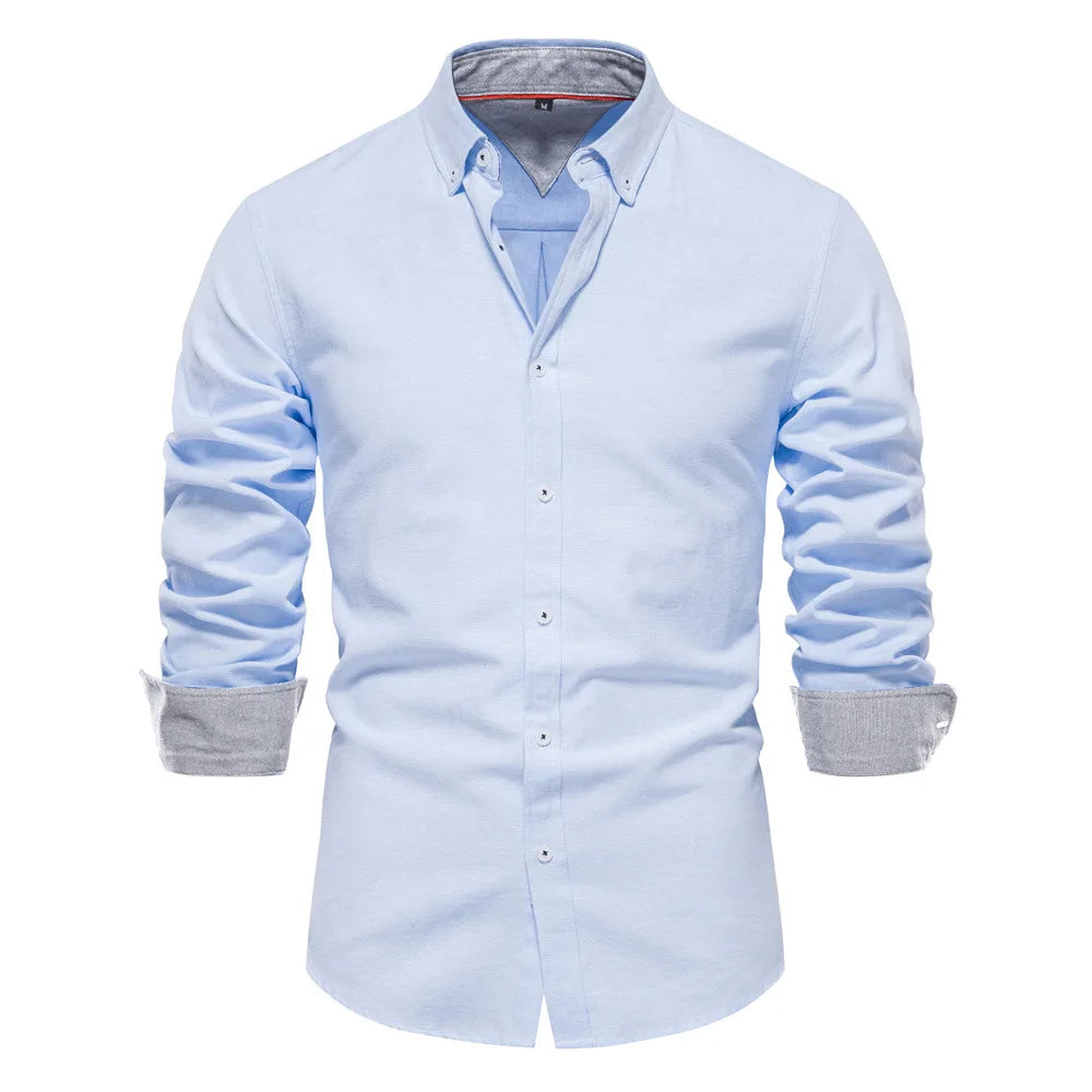 "Chemise à manches longues pour hommes, design polyvalent et décontracté, taille européenne, haut à simple boutonnage à revers de couleur pure à la mode" MAEJORKEN