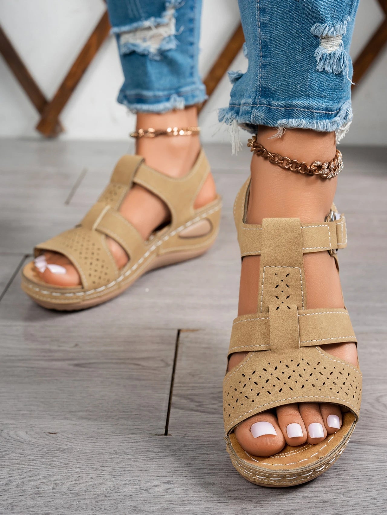 Sandales compensées orthopédiques haut de gamme pour femme, été 2026, à bout ouvert, antidérapantes, style vintage et rétro, chaussures décontractées à plateforme MAEJORKEN