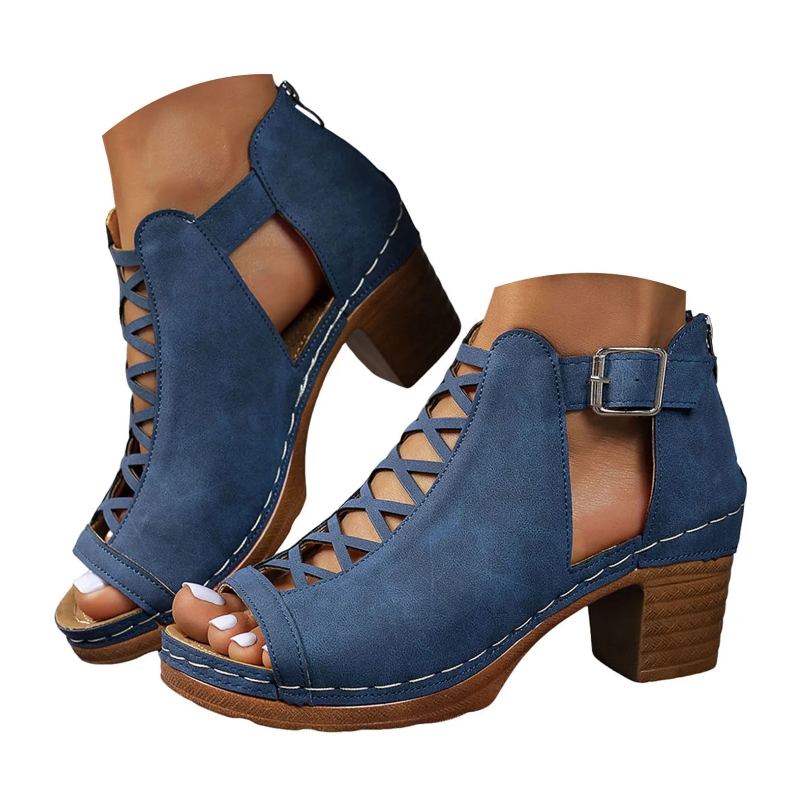 Sandales d'été élégantes pour femmes, talons épais compensés, talons hauts épais, bout ouvert, croix creuse, chaussures polyvalentes de mariage MAEJORKEN