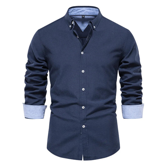 "Chemise à manches longues pour hommes, design polyvalent et décontracté, taille européenne, haut à simple boutonnage à revers de couleur pure à la mode" MAEJORKEN