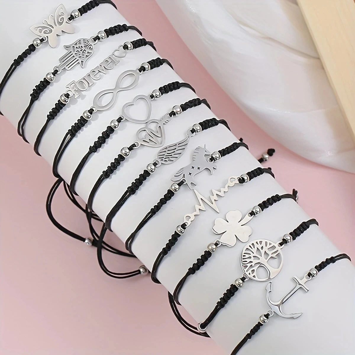 12 pièces/ensemble élégant bracelet à breloques tressé en acier inoxydable pour hommes-parfait pour un usage quotidien et un cadeau à la famille et aux amis MAEJORKEN
