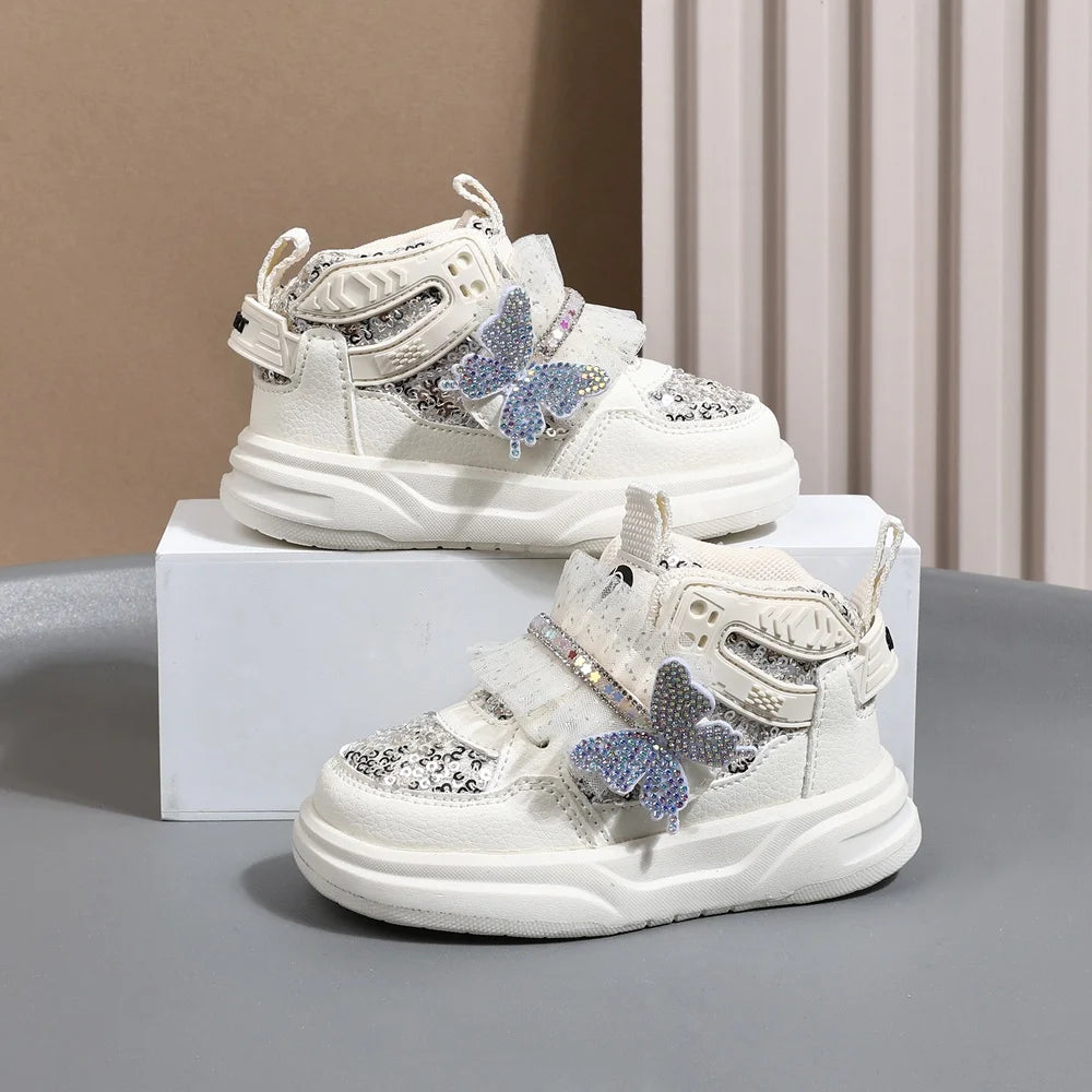 Chaussures d'automne en cuir pour enfants, baskets de Sport pour enfants en bas âge, mignonnes papillons scintillants, semelle souple, à la mode, pour filles, nouvelle collection 2025 MAEJORKEN