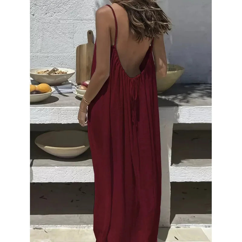 Nouvelle arrivée : Robe longue décontractée sans bretelles ni dos pour femme, confortable pour la maison et la nuit MAEJORKEN