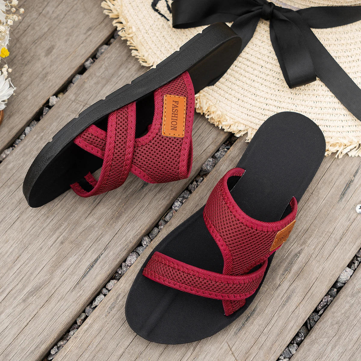 Sandales pour femmes de style sportif, à la mode et polyvalentes, en tissu maillé, respirantes, confortables, respectueuses de la peau, adaptées à un usage intérieur et extérieur, sandales plates MAEJORKEN