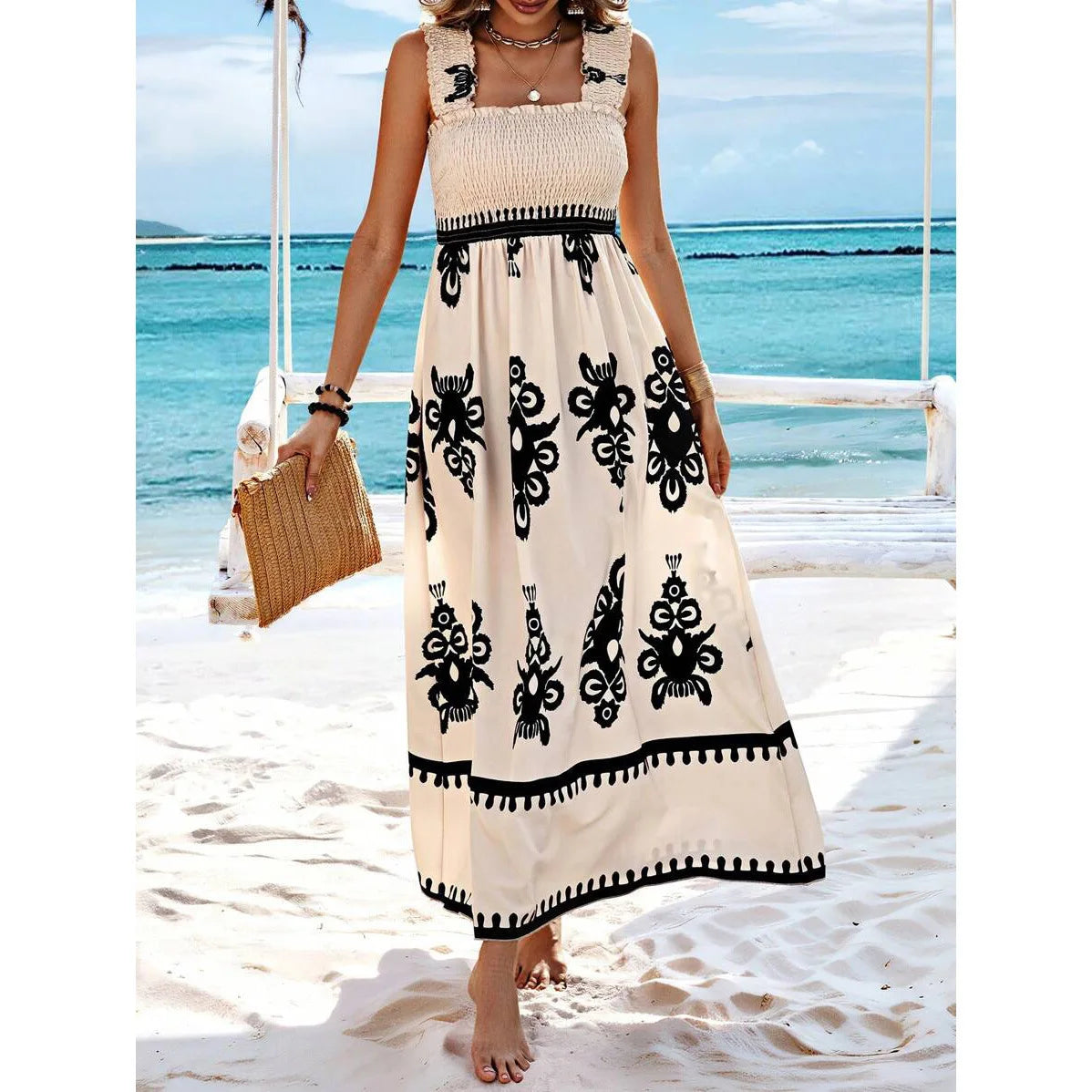 Robe d'été à bretelles imprimées dos nu du S au 2XL