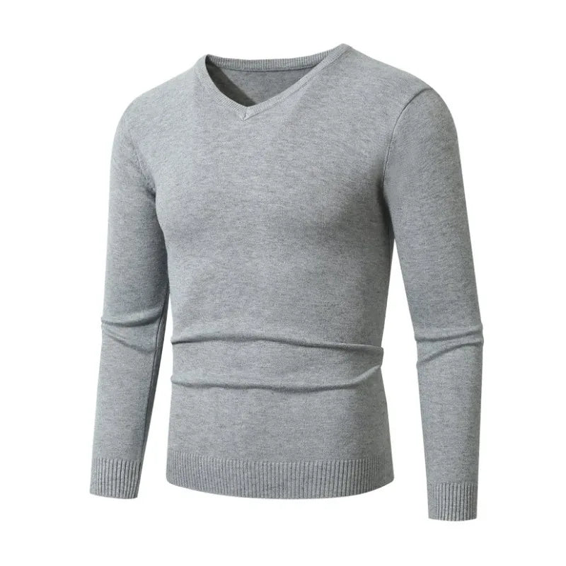 Pull tricoté à col en V pour hommes, couleur unie, manches longues, léger, décontracté, Business, coupe cintrée MAEJORKEN