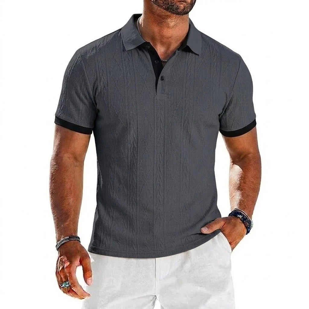 Chemises Polo Décontractées en Maille Extensible Texturée à Manches Courtes pour Hommes, Chemises de Golf, T-shirts Décontractés d'Été pour la Plage, Streetwear Boutonné MAEJORKEN