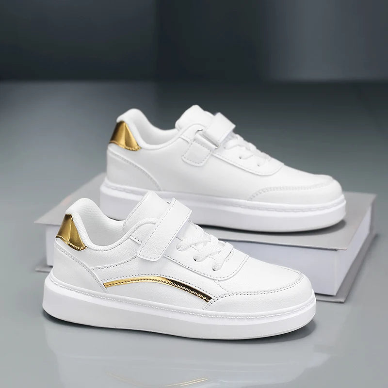 Baskets blanches en cuir PU pour enfants, chaussures de sport décontractées pour garçons, chaussures de Skate d'école de luxe, baskets de Tennis d'automne pour garçons MAEJORKEN