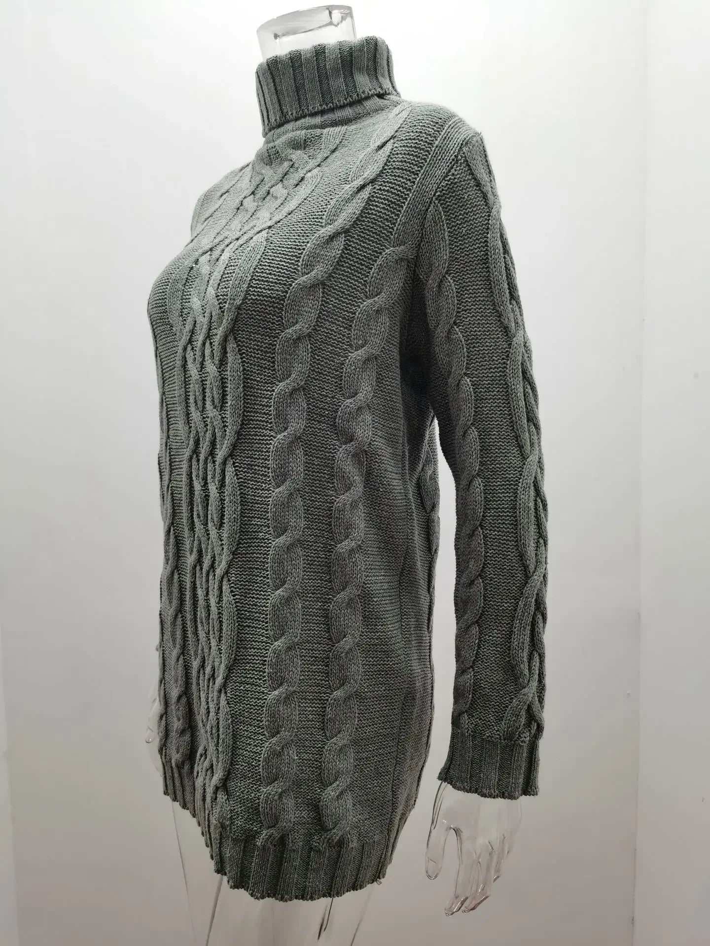 Robe pull longue à col haut pour femme, pull tricoté, couleur unie, épais, Mini, mode hiver automne 2024 MAEJORKEN