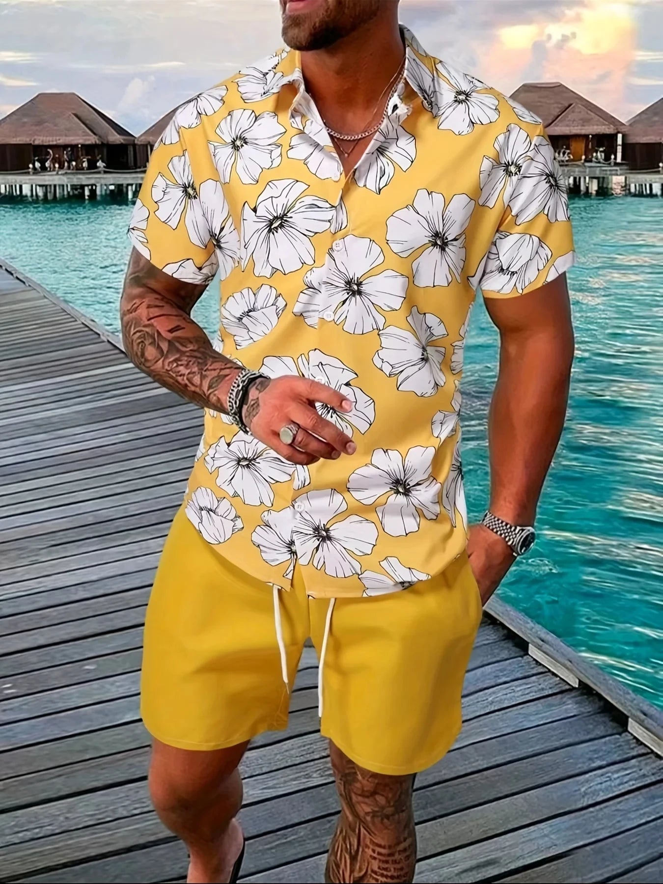 Sportedly-Ensemble deux pièces pour hommes, chemises et shorts College en 3D, vêtements de plage unisexes, chemise à revers hawaïenne, olympiques à la mode, 2 pièces MAEJORKEN