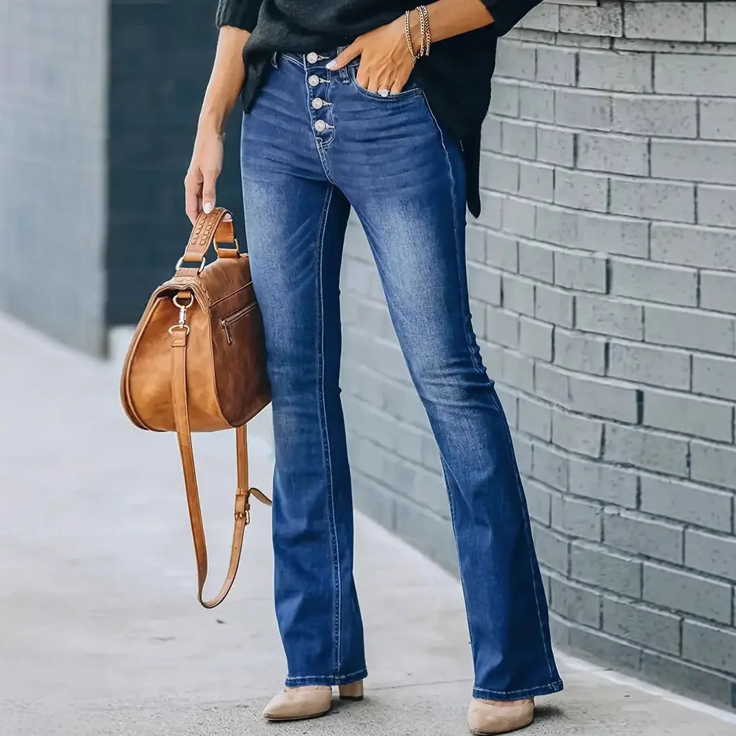 Pantalon évasé en jean pour femme, coupe bootcut, extensible, taille haute, délavé, poches, boutons, pantalon skinny, streetwear 2026 MAEJORKEN