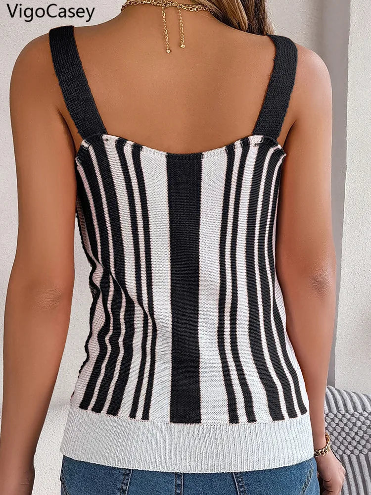 VigoCasey 2025 dame hors épaule moulante sangle haut Sexy femmes Patchwork tricot gilet été femme sans manches décontracté hauts vêtements MAEJORKEN