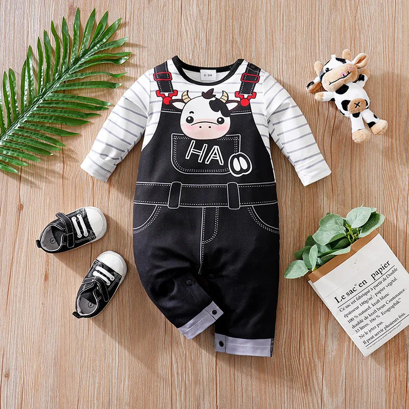 Vêtements pour bébé, imprimé vache de dessin animé mignon, confortable et doux, combinaison pour garçons et filles de 0 à 18 ans, printemps et automne, manches longues MAEJORKEN