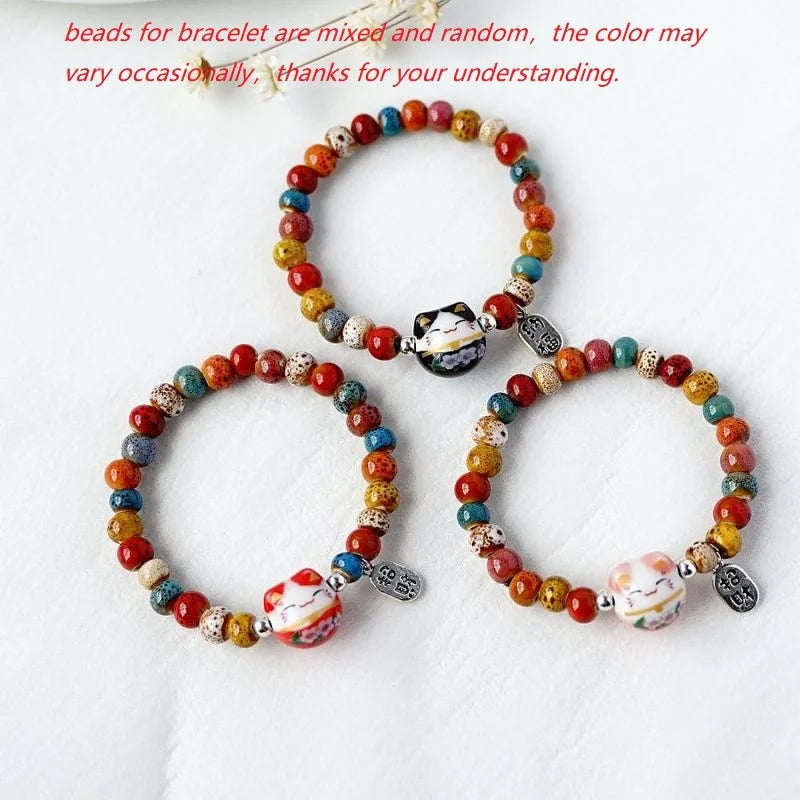 Bracelet chat b03 pour filles, bracelets perlés colorés, pendentifs en céramique Harajuku, bracelets à breloques anime, bijoux cadeaux, vente en gros MAEJORKEN