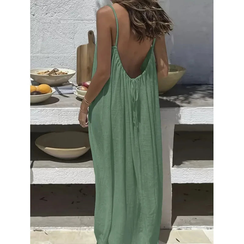 Nouvelle arrivée : Robe longue décontractée sans bretelles ni dos pour femme, confortable pour la maison et la nuit MAEJORKEN