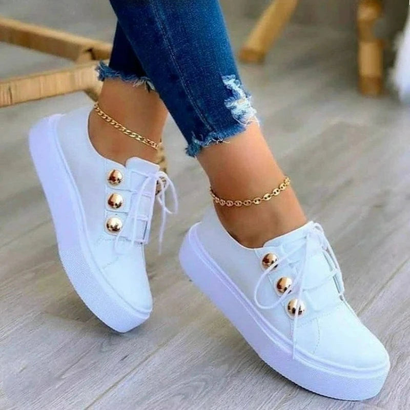 Chaussures pour femmes baskets en cuir Pu mode haute qualité chaussures décontractées bout rond à lacets chaussures plates grande taille plate-forme vulcaniser chaussures MAEJORKEN