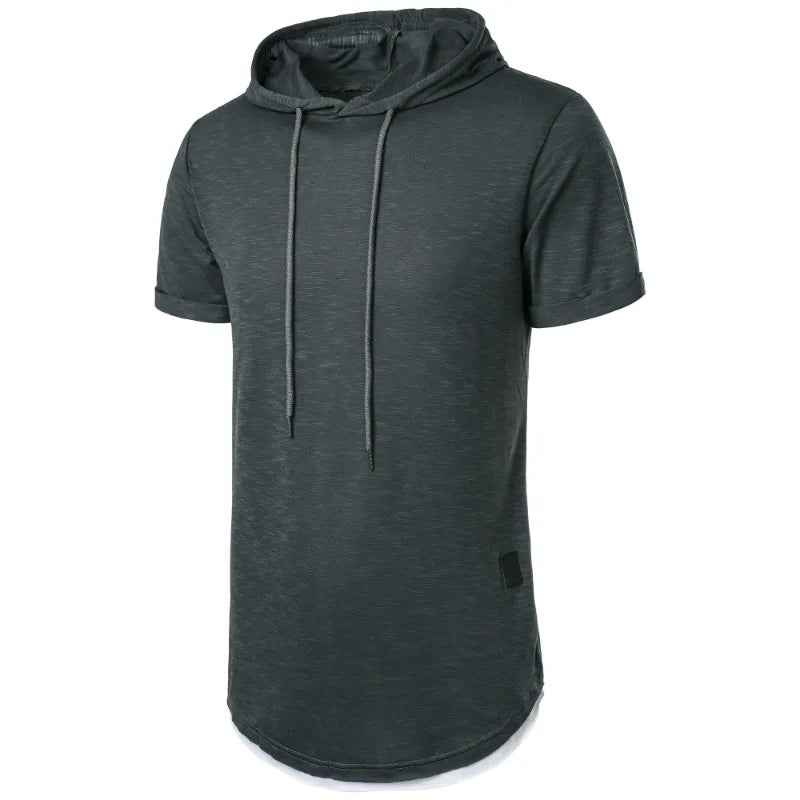 Sweat-shirt à capuche d'été pour hommes, T-shirt ample à manches courtes, couleur unie, léger, Fitness, col respirant, hauts MAEJORKEN
