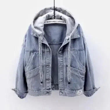 Femmes Denim manteau à capuche simple boutonnage bouton vestes à capuche Patchwork vêtements d'extérieur Cardigan poches solides Streetwear chaud MAEJORKEN