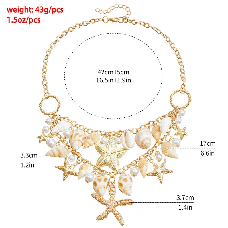 Collier pendentif étoile de mer exagéré pour femmes, coquillage, imitation perle, bracelets chaîne, bijoux de plage d'été, cadeau de vacances MAEJORKEN