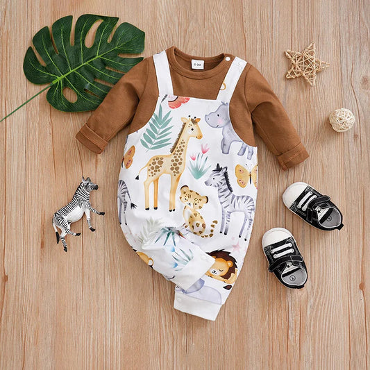 Vêtements pour nouveau-nés, mignon, sangle de dessin animé, imprimé Animal, décontracté et confortable, doux, printemps et automne, manches longues, combinaison pour bébé de 0 à 18 ans MAEJORKEN