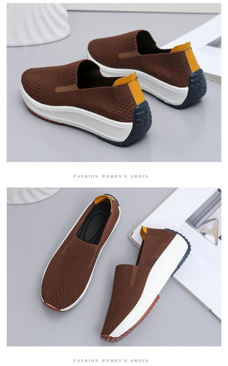 Baskets d'extérieur en maille respirante pour femmes, chaussures plates à enfiler, chaussures de Jogging légères à semelle compensée, mocassins d'été à semelle souple MAEJORKEN