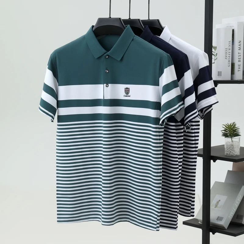 Polo à manches courtes pour hommes marque haut de gamme en relief mode rayure couleur bloquée été soie glacée respirant luxe Paul T-shirt MAEJORKEN