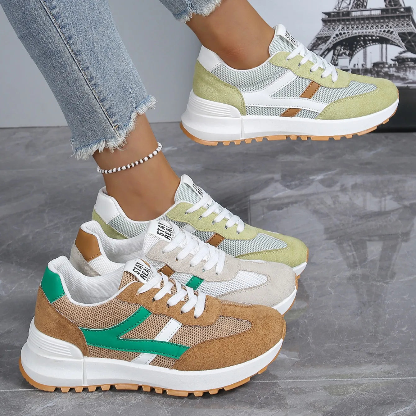 Chaussures décontractées élégantes à lacets, nouveau style tendance, pour femmes, printemps/automne, bout rond, semelle épaisse, antidérapantes, confortables, chaussures de sport MAEJORKEN