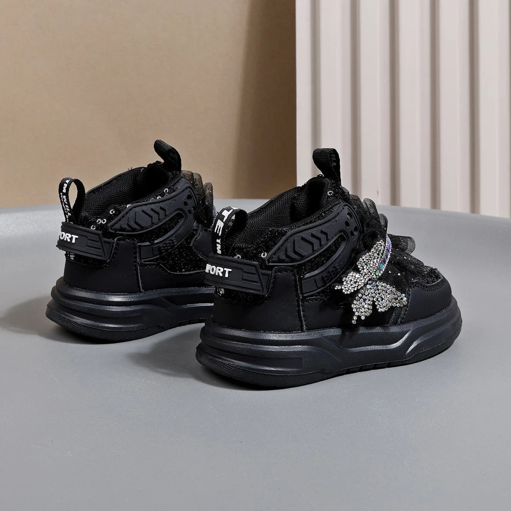 Chaussures d'automne en cuir pour enfants, baskets de Sport pour enfants en bas âge, mignonnes papillons scintillants, semelle souple, à la mode, pour filles, nouvelle collection 2025 MAEJORKEN