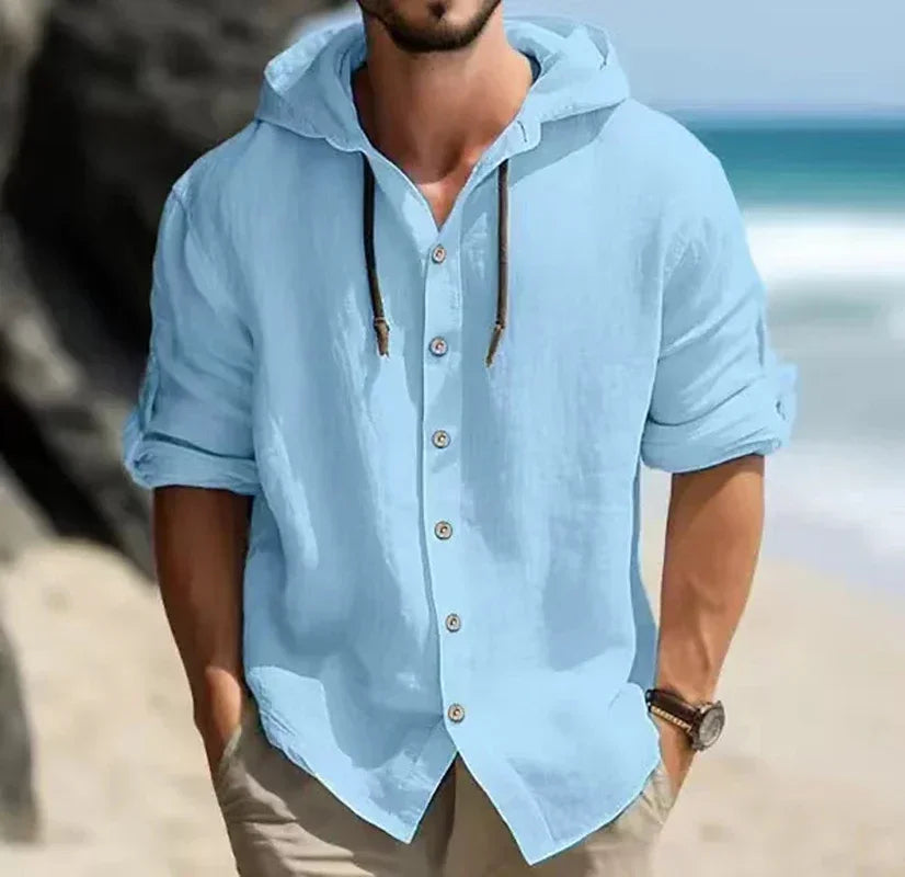 Chemise d'été en lin pour hommes à capuche manches longues du S au 3XL