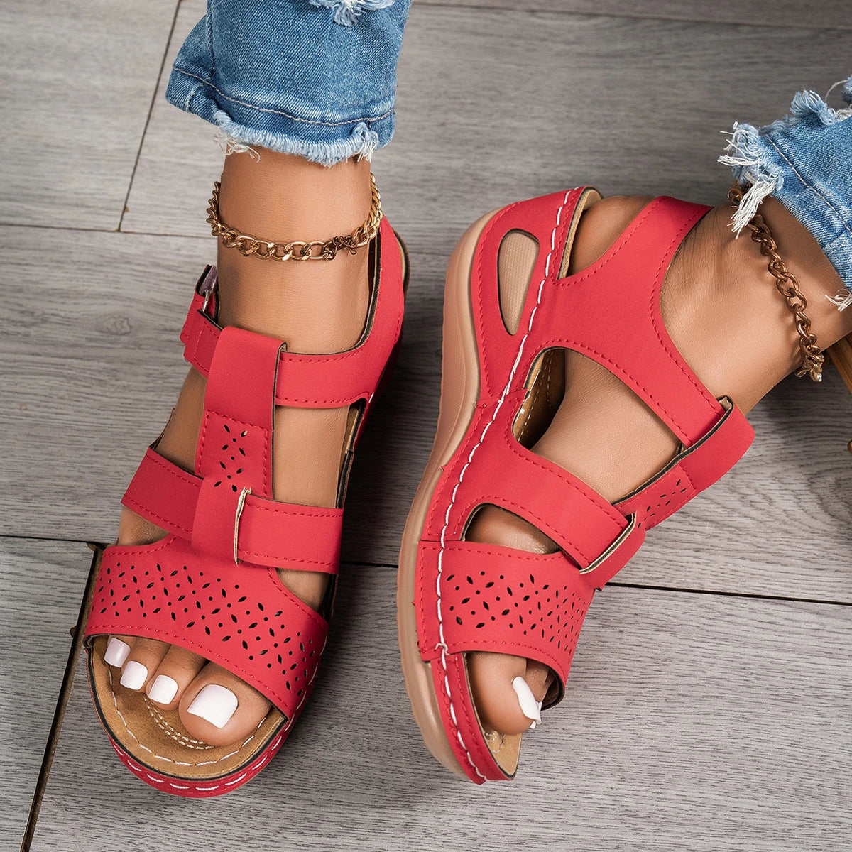 Sandales compensées orthopédiques haut de gamme pour femme, été 2026, à bout ouvert, antidérapantes, style vintage et rétro, chaussures décontractées à plateforme MAEJORKEN