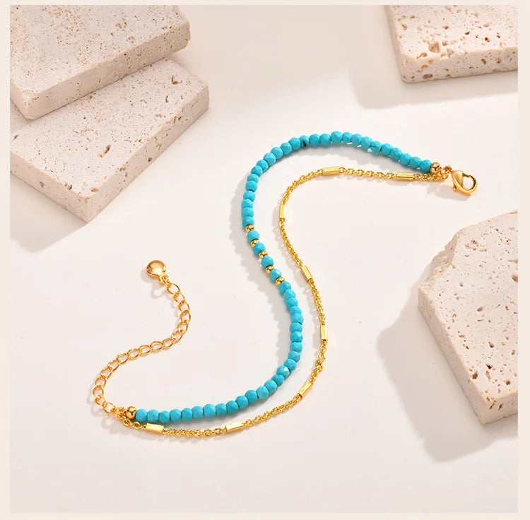 Bracelet turquoise pour femmes, bracelet double rond perlé, cadeau de bijoux plaqué or sans tarjuvenfree MAEJORKEN